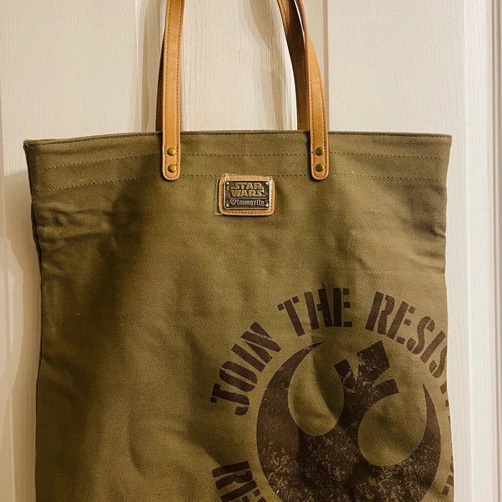 Loungefly Star Wars Rebel Olive Green Canvas Backpack with Brown Accents - Picture 4 of 13